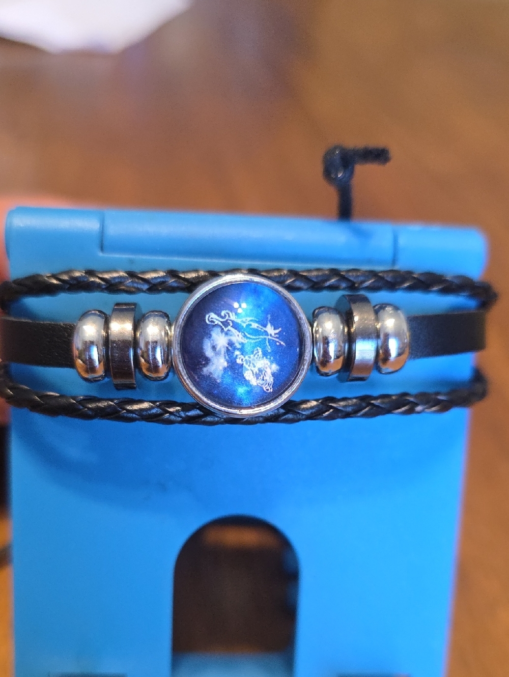 Virgo Zodiac Blue Multi-Strand Leather Bracelet with Celestial Charm